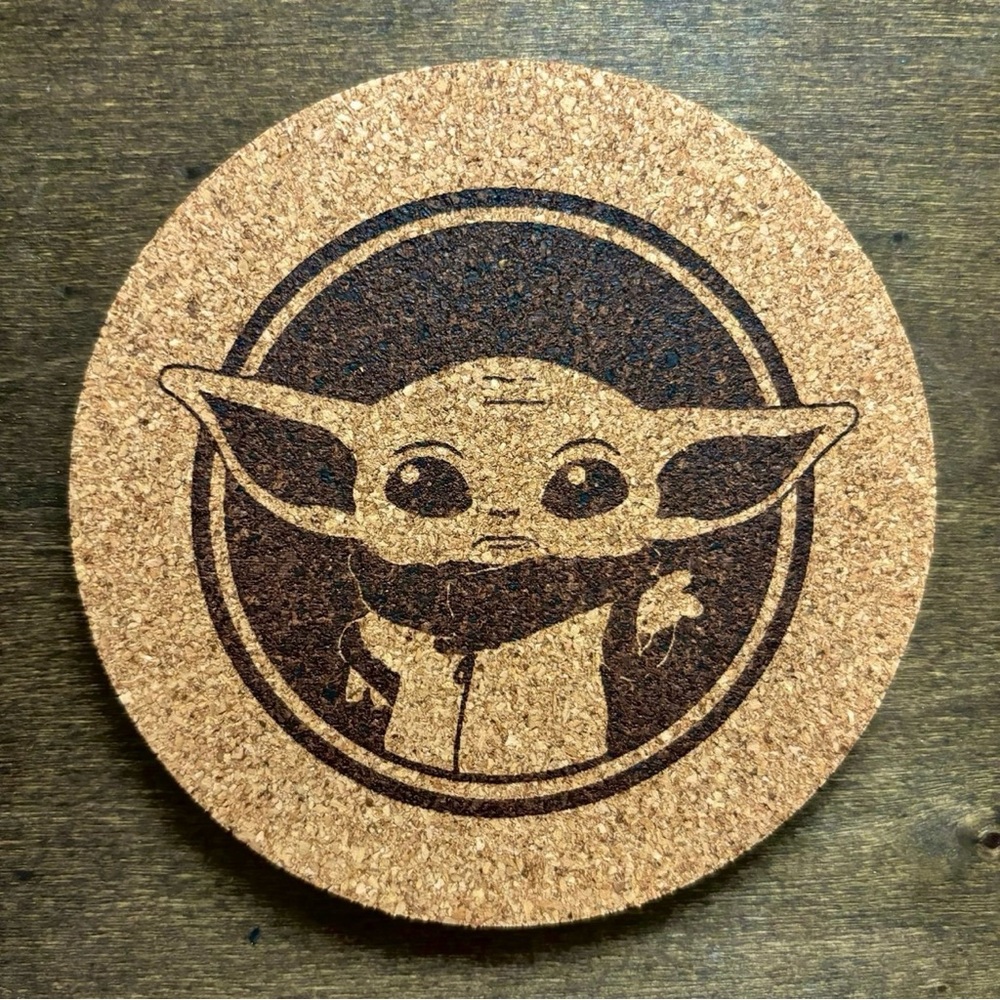 Star Wars Grogu Laser Engraved Cork Coaster